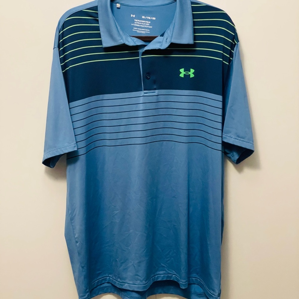 Under Armour Men's Polo in Blue with Green Stripes